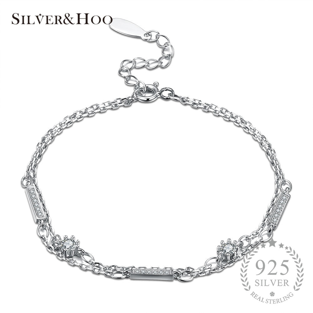 925 Sterling Silver Romantic Square Round Chain Link Bracelets for Women Fine Jewelry Classic Bangles Romantic Wedding