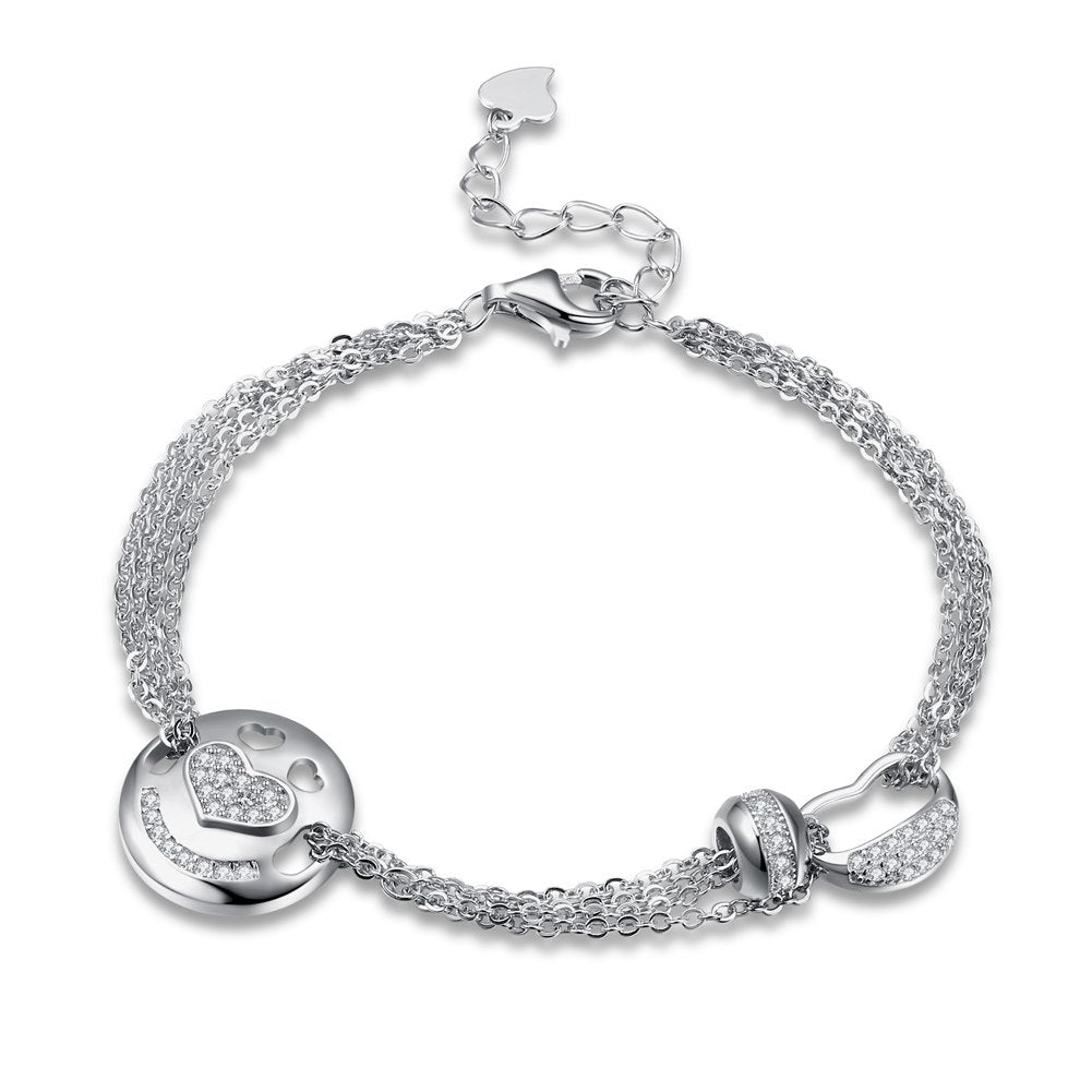 925 Sterling Silver Round Heart Charm Bracelets Rose Gold Bangles Party Jewelry for Women with Cubic Zircon Crystal