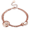 925 Sterling Silver Round Heart Charm Bracelets Rose Gold Bangles Party Jewelry for Women with Cubic Zircon Crystal