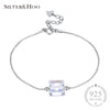925 Sterling Silver Square Crystal Bracelets Romantic Fine Jewelry for Women Bangles with Link Chain Gift