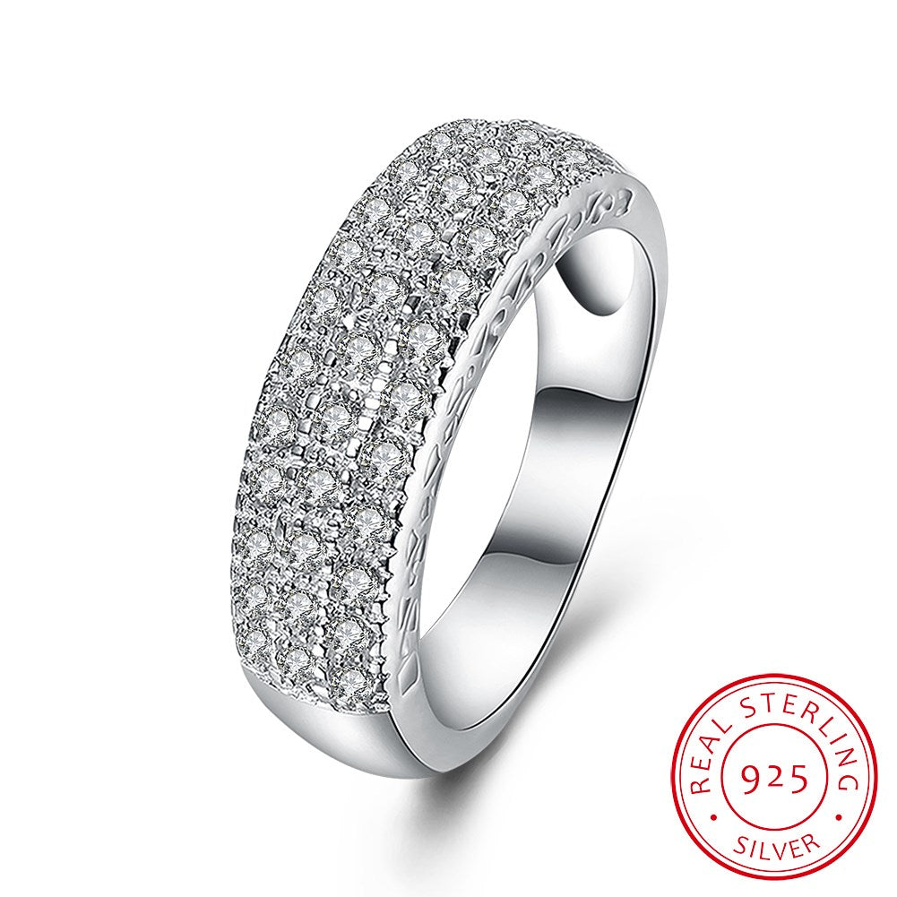 925 Sterling Silver Stylish Luxury Flat Ring Romantic Fine Jewelry Elegant Zircon Rings For Women Party Gift