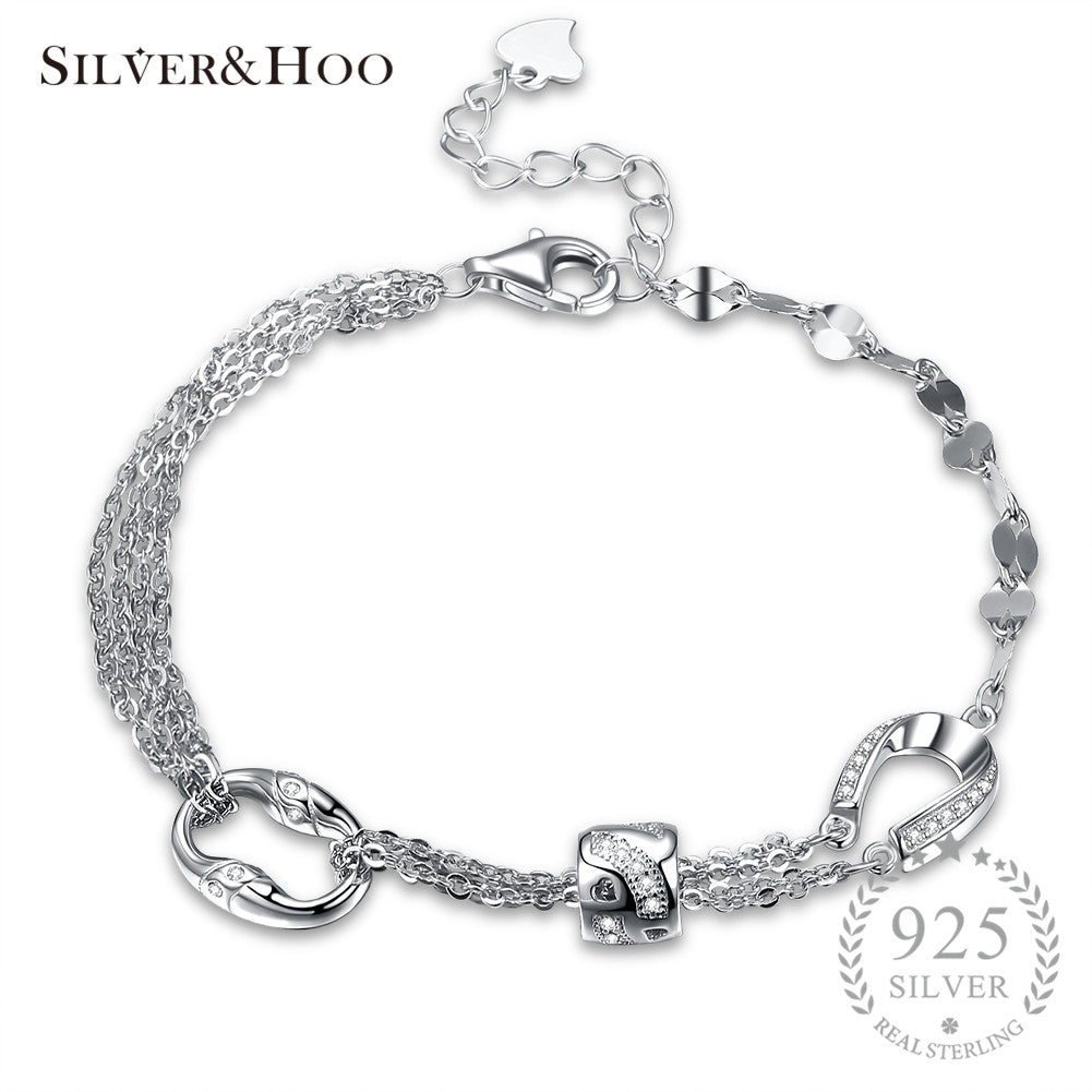 Bracelets for Women 100% 925 Sterling Silver Trendy Gift AAA+ Elegant Zircon CZ Adjustable Link Chain Bangles
