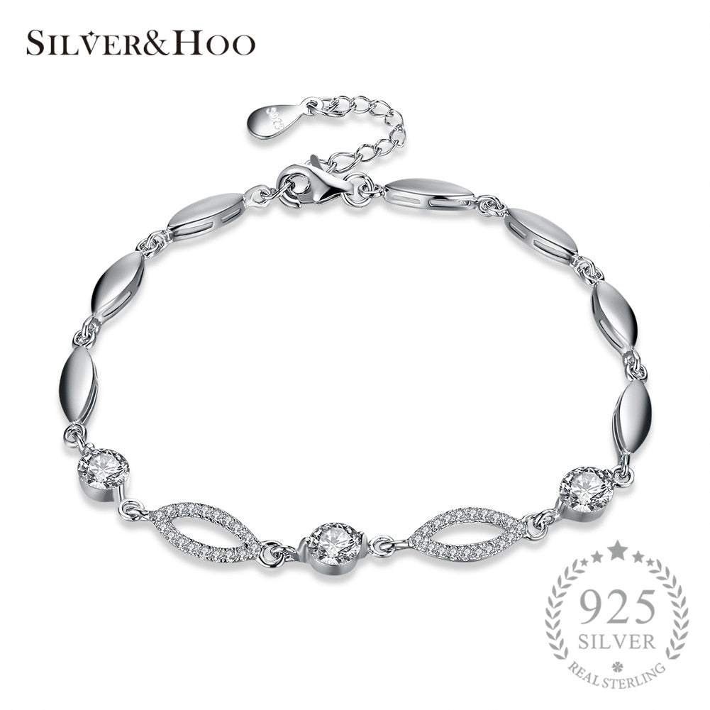 Christmas Gift Trendy Romantic Jewelry Oval Round Cubic Zirconia Link Chain Bracelet for Women 925 Sterling Silver