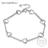 Genuine 925 Sterling Silver Heart Charm Bracelets Party Jewelry for Women with Cubic Zircon Crystal Wedding