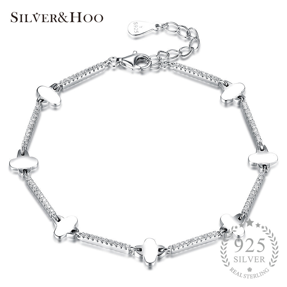 Luxury 925 Sterling Silver Charm Bracelet Flower with Cubic Zircon Wholesale Gift Jewelry Wedding Valentine's Day