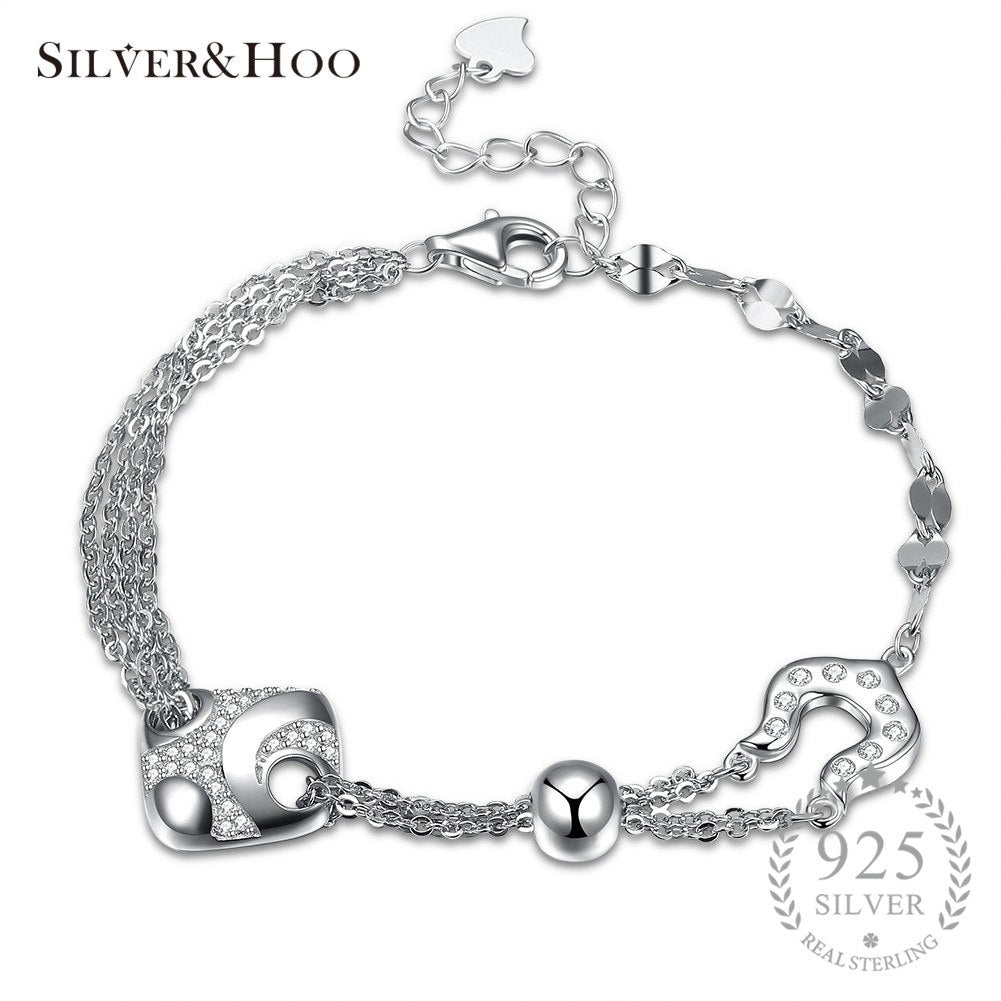 Luxury 925 Sterling Silver Charm Bracelets Square with Cubic Zircon Bangles Gift Jewelry Wedding Valentine's Day