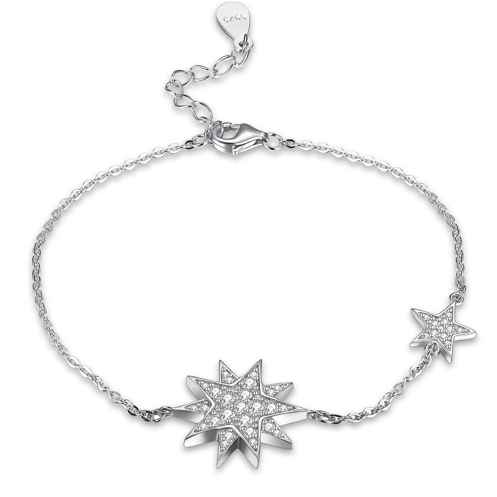 Luxury Star Zircon Chain Flower Bracelets for Women Charm Bangles Bride Wedding Jewelry 925 Sterling Silver