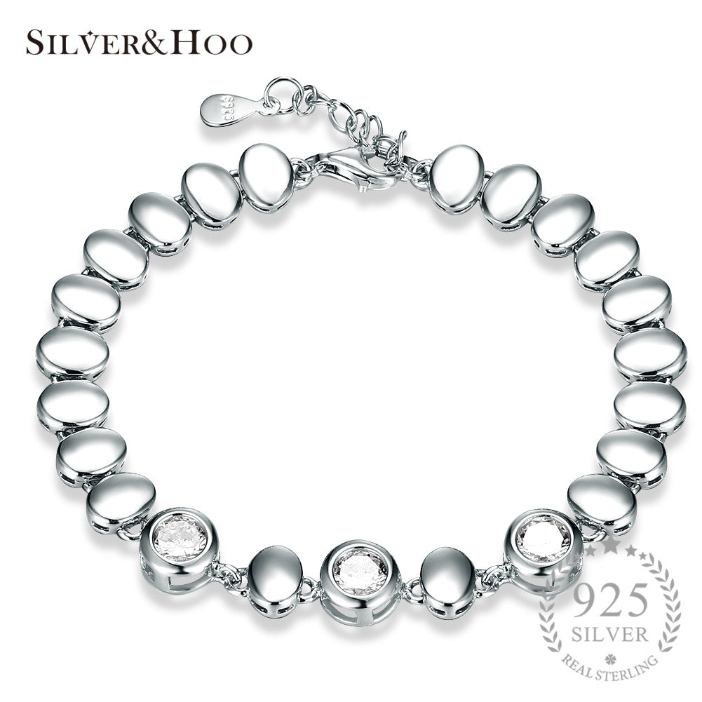 Trendy Round Inl White Zircon 925 Sterling Silver Link Chain Bracelets for Women Wedding Fine Jewelry Gift