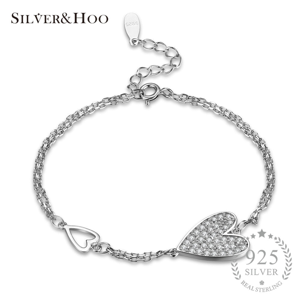 Women AAA+ Elegant Heart Zircon CZ Adjustable Link Chain Bracelets & Bangles Wedding Jewelry 925 Sterling Silver