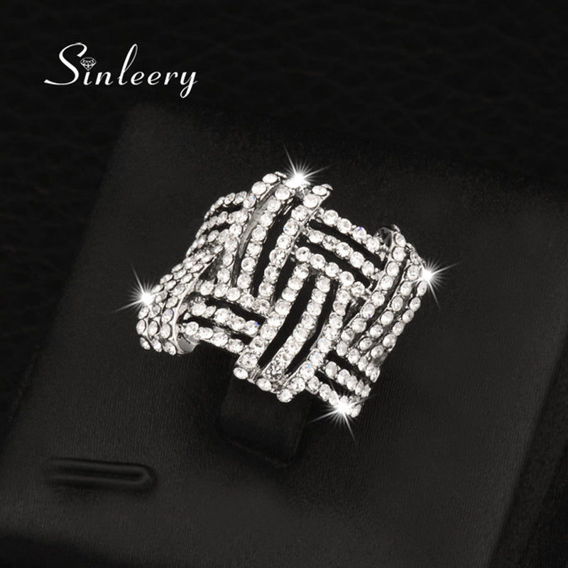 Big Hollow Weave Shaped Micro Pave Crystal Rings for Women Silver /Gold Color Statement Jewelry Anillo Anel JZ054 SSC
