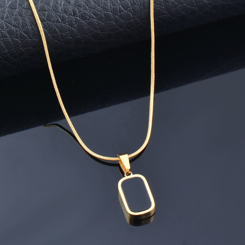SINLEERY  Black rectangular pendant stainless steel necklace Couple Jewelry on the neck Gold color necklaces for women XL396 SSK