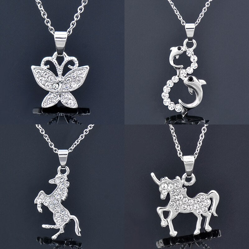SINLEERY Butterfly Dolphin Horse Animal Pendants and necklaces Silver Color Necklace For Women Jewelry 2021 XL194 SSP