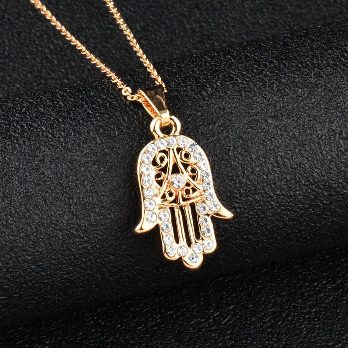Classic Hand of Fatima Hamsa Necklace Pendants Rose Gold Color Chain Palm Statement Jewelry for Women XL681
