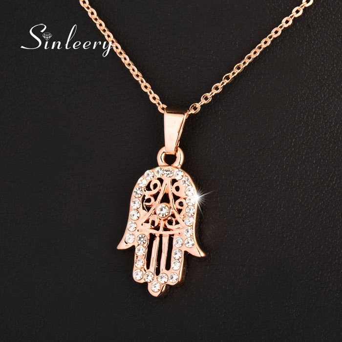 Classic Hand of Fatima Hamsa Necklace Pendants Rose Gold Color Chain Palm Statement Jewelry for Women XL681