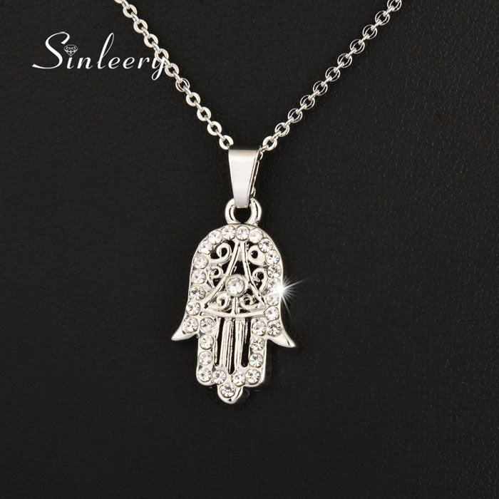 Classic Hand of Fatima Hamsa Necklace Pendants Rose Gold Color Chain Palm Statement Jewelry for Women XL681