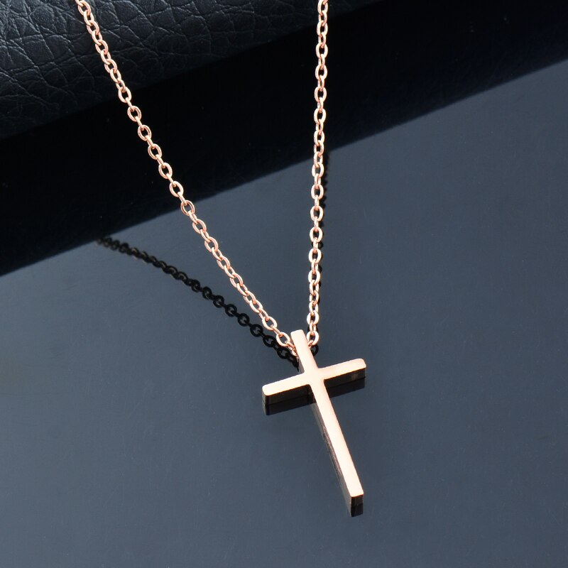 SINLEERY Classic Rose Gold Color Cross Pendant Choker Jewelry Stainless Steel Necklace necklaces for women boho XL307 SSK