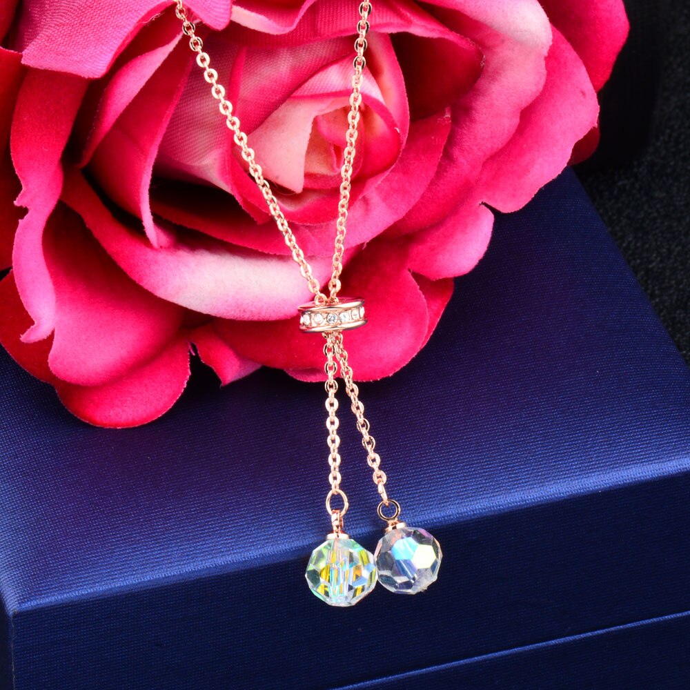SINLEERY Cubic Zirconia Ball Pendants and necklaces Rose Gold Silver Color Necklace For Women jewelry accessories XL198 SSP