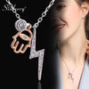 SINLEERY Crystal Lightning Fatima Hand Pendants and necklaces Rose Gold Silver Color Choker For Women Jewelry ZD1 SSP