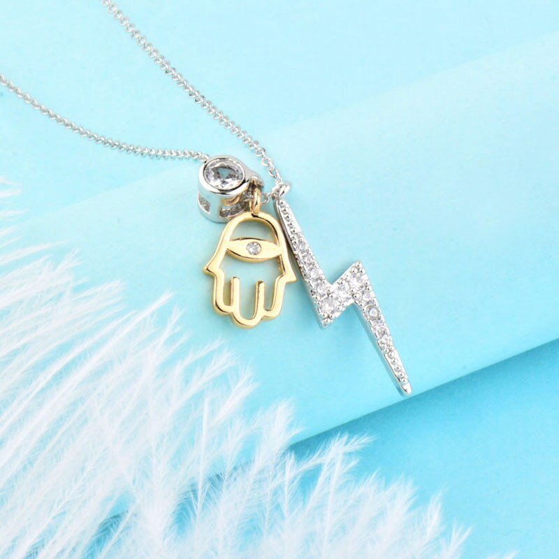 SINLEERY Crystal Lightning Fatima Hand Pendants and necklaces Rose Gold Silver Color Choker For Women Jewelry ZD1 SSP