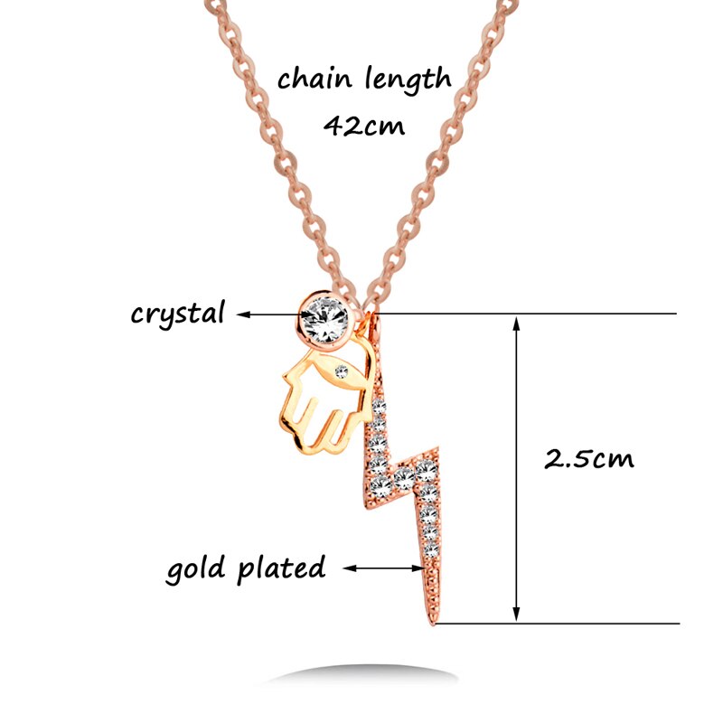 SINLEERY Crystal Lightning Fatima Hand Pendants and necklaces Rose Gold Silver Color Choker For Women Jewelry ZD1 SSP