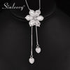 Fashion White Opal Rhinestone Flower Necklace Pendant Adjusted Silver Color Long Chain For Women Accessories MY046 SSL