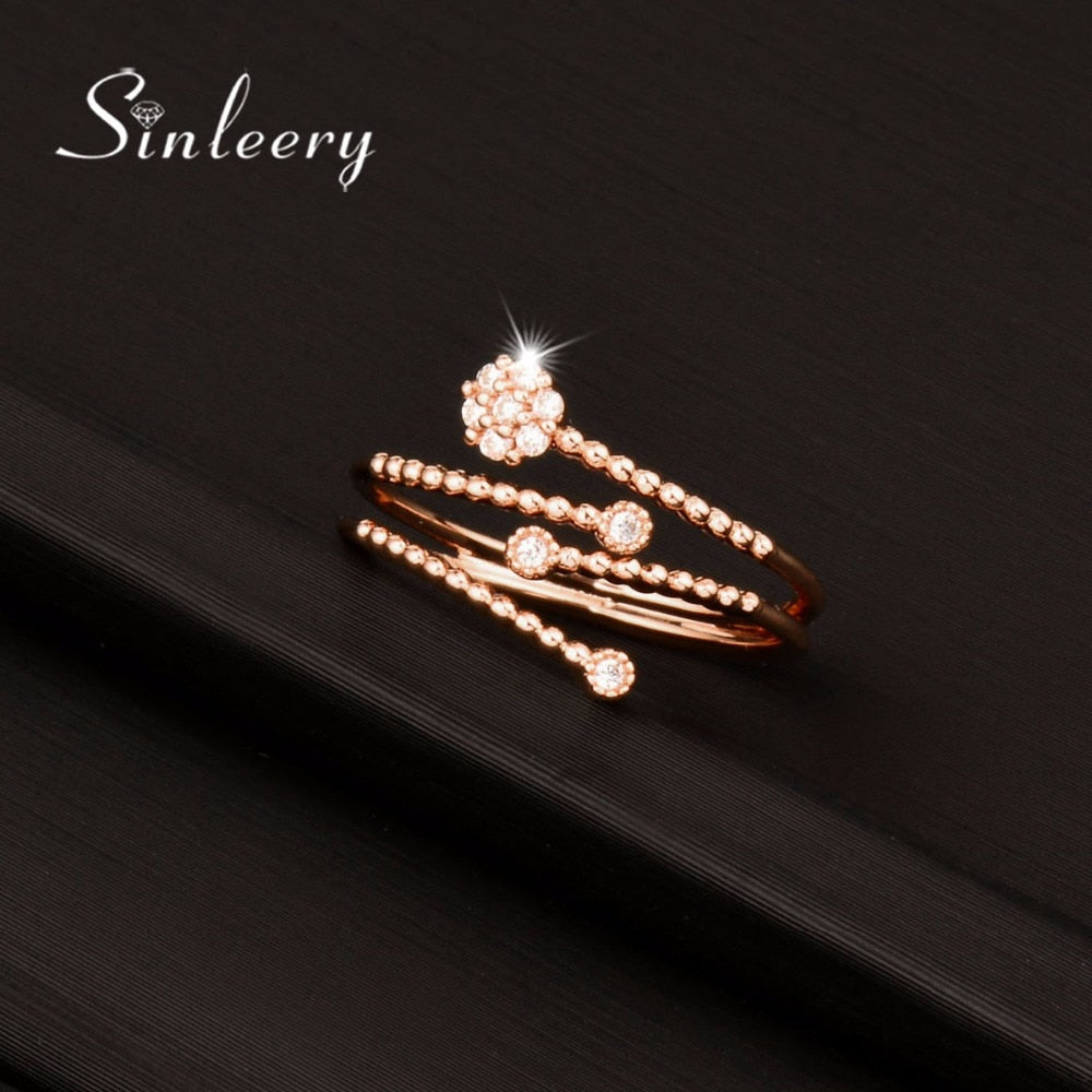 Newest Design Tiny Crystal Snowflake Adjustable Open Rings Silver/Rose Gold Color Women Jewelry Anel Feminino JZ047