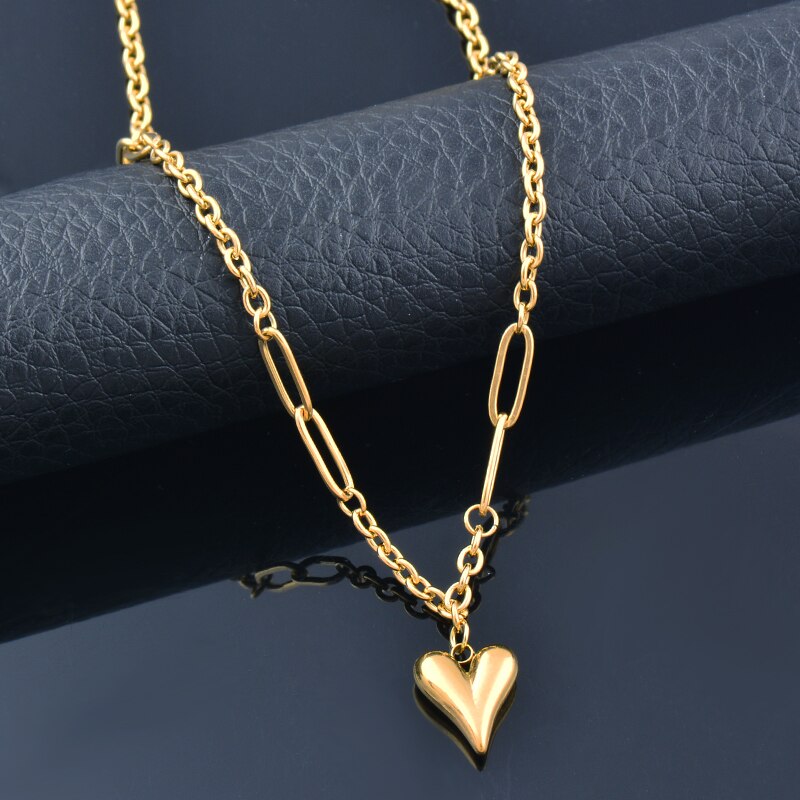 SINLEERY Round lucky letters Pendant Stainless steel necklace Gold color Jewelry on the neck Couple choker 2021 trend  XL396 SSK