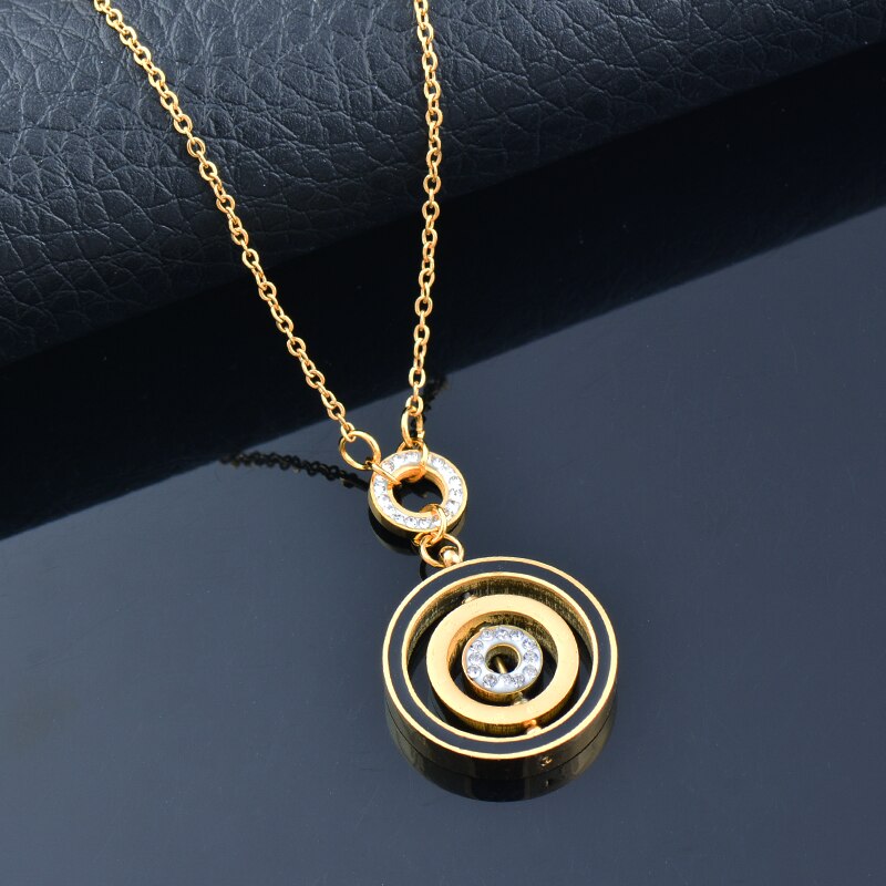 SINLEERY Round lucky letters Pendant Stainless steel necklace Gold color Jewelry on the neck Couple choker 2021 trend  XL396 SSK