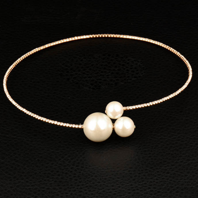 Simple Simulated Pearl Ball Choker Silver Color Rhinestone Torques Necklace For Women Wedding Jewelry Xl378 SSD