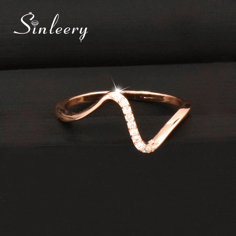 Simple Thin Wave Midi Rings With Cubic Zirconia Rose Gold/ Silver Color Jewelry For Women Wedding Engagement Jz522 SSL