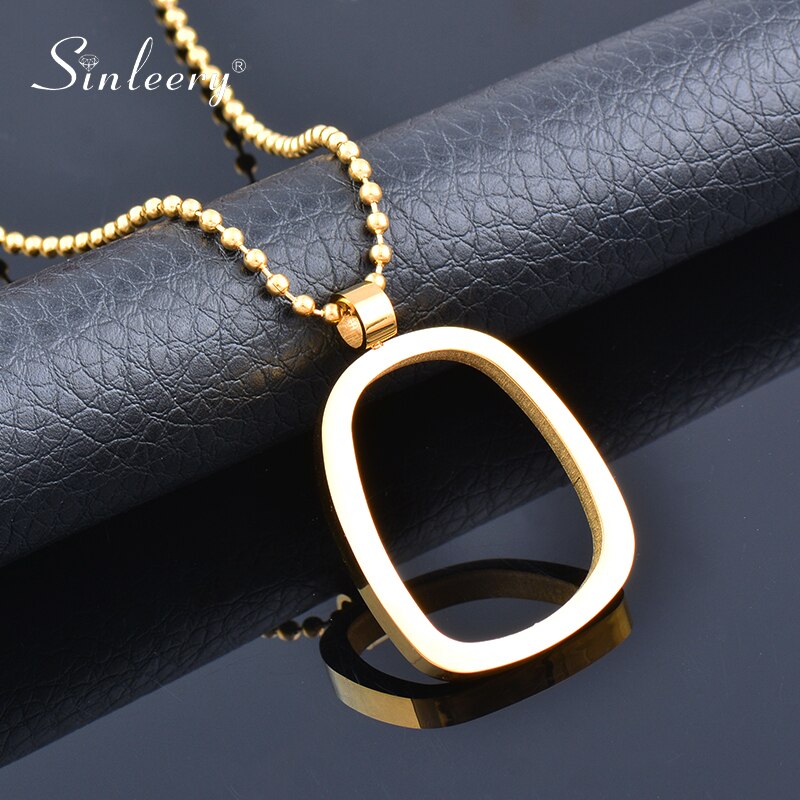 SINLEERY Stainless Steel Jewelry Minimalist Geometric Couple Gold Color Women's Pendant Long Necklace 2021  XL252 SSK