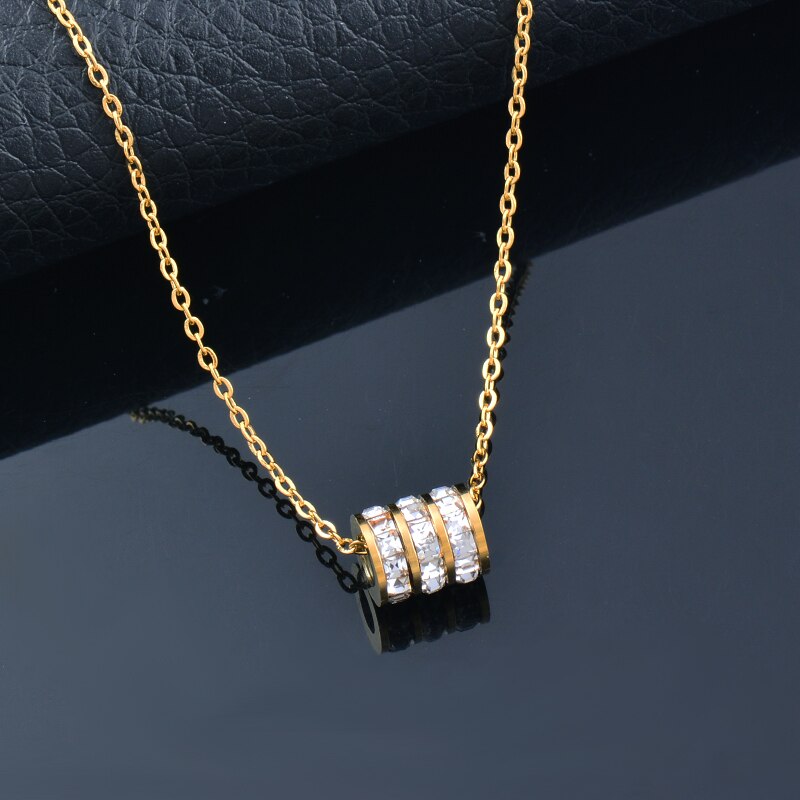 SINLEERY Stainless Steel Necklace Cubic Zirconi Circle Pendant Charm Rose Gold Wedding Necklace For Women Gift  boho XL396 SSK