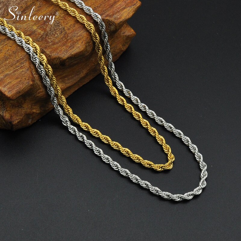 SINLEERY Stainless Steel Rope Necklaces Cuba Vintage Necklace for Men Women Couple Link Chain Jewelry on the neck 2021 XL378 SSK
