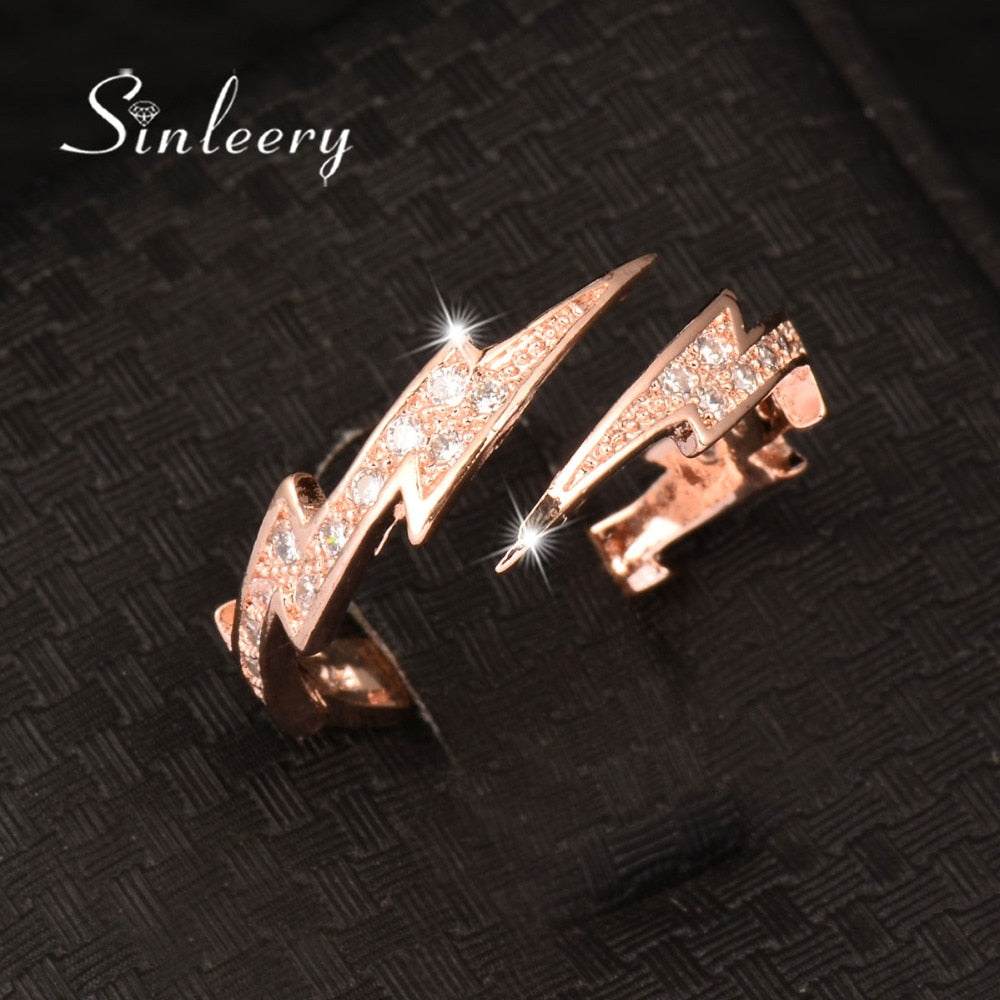 Unique Design Lightning Rings For Women Adjustable Size Dazzling Cubic Zirconia Rose Gold Color Jewelry Jz460 SSC