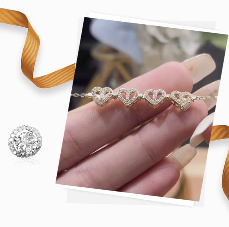 SINLEERY Unusual magnet absorb together 4 crystal heart flower pendant stainless steel necklace gold silver color chain XL333 SK