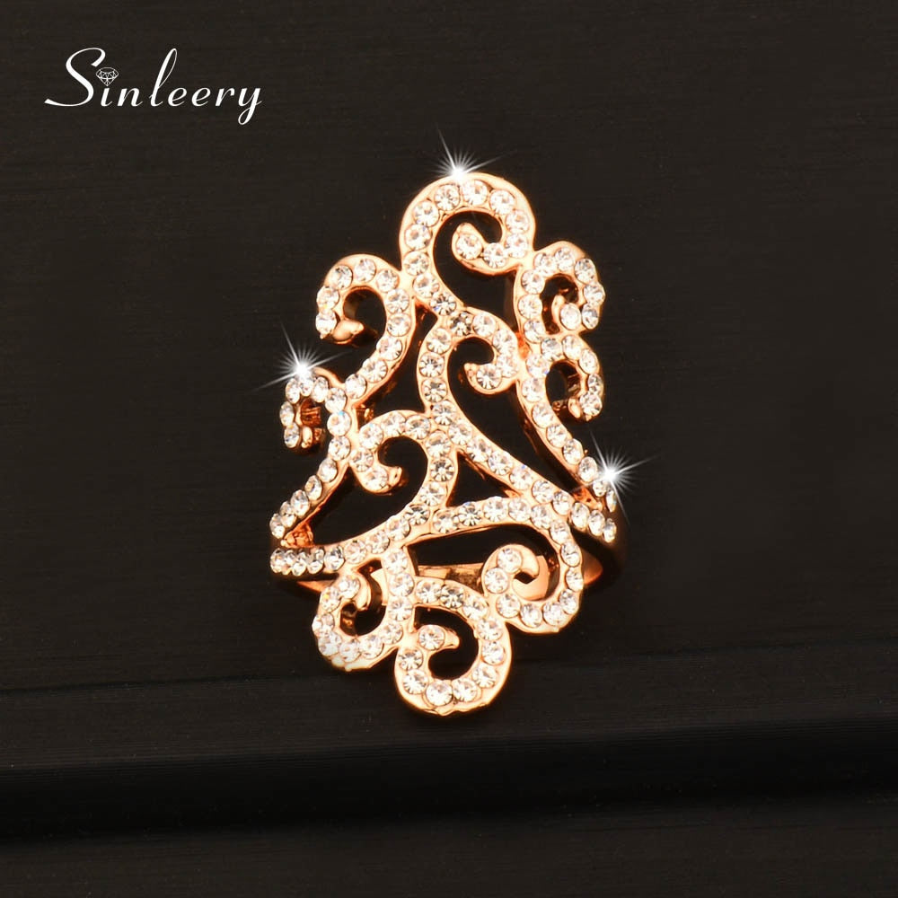 Vintage Micro Paved Cubic Zirconia Hollow Lace Flower Rings Silver/Gold Color Crystal Engagement Wedding Jewelry JZ027