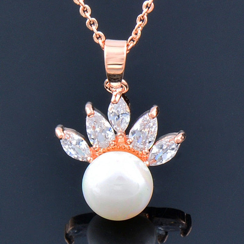 SINLEERY korean Round Ball Pearl Necklace For Women Rose Gold Silver Color Chian Zirconia Pendant accessories ZD1 SSP