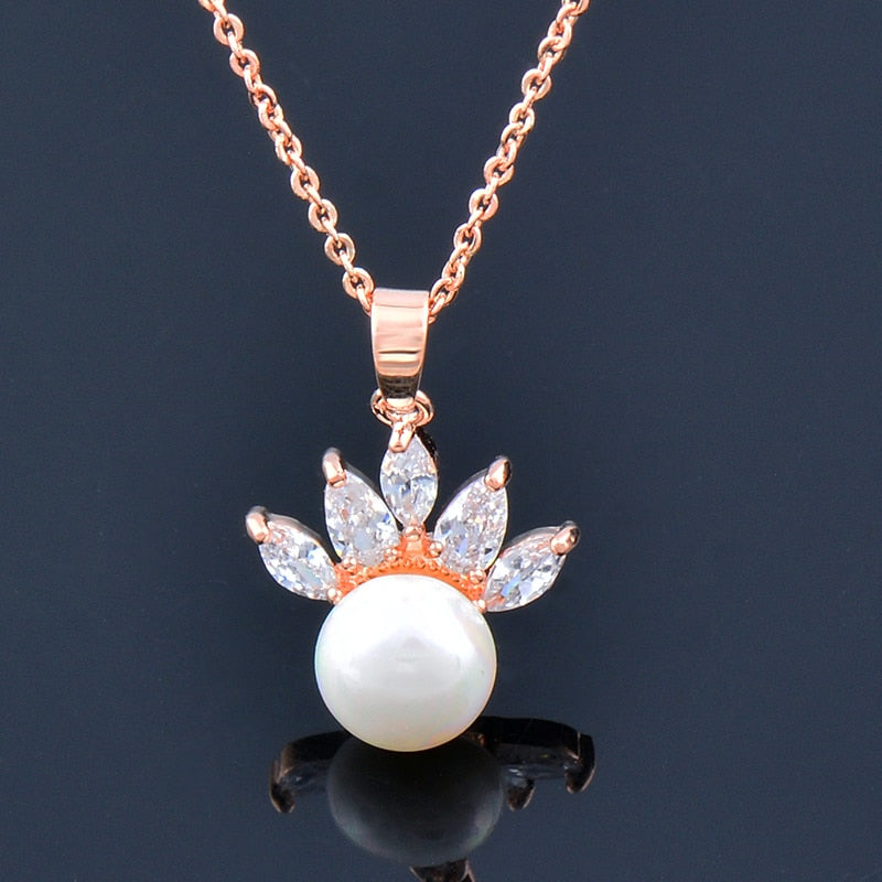 SINLEERY korean Round Ball Pearl Necklace For Women Rose Gold Silver Color Chian Zirconia Pendant accessories ZD1 SSP