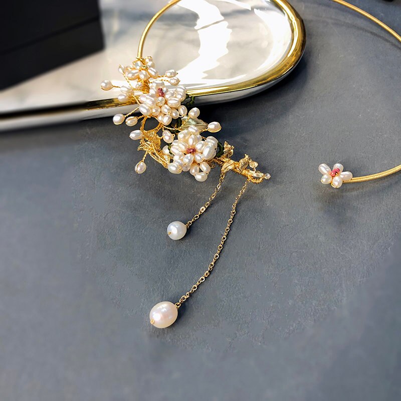 SINZRY 2021 unique original handmade  natural freshwater pearl flower vintage tassel necklace band for women