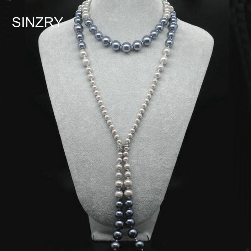 Luxury jewelry accessory White color simulated pearl long tassel sweater winter necklaces for women gift