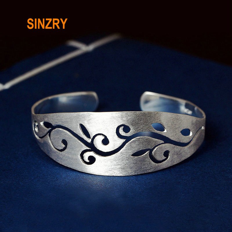 Original design Unique 925 Sterling Silver ethnic wide hollow vine cuff bangle silver vintage charm bracelet fine jewelry