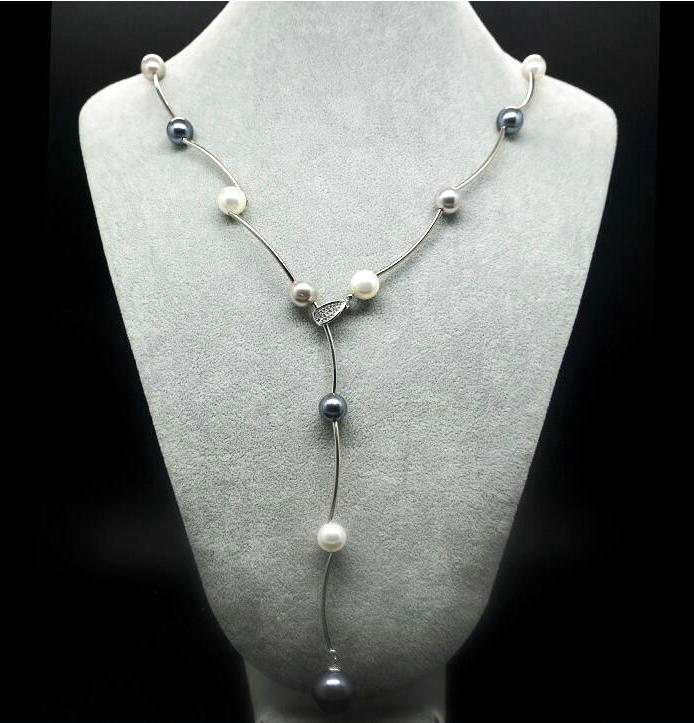 Sweater jewelry accessory Rhodium color cubic zircon simulated pearl pure handmade party long necklaces for women gift