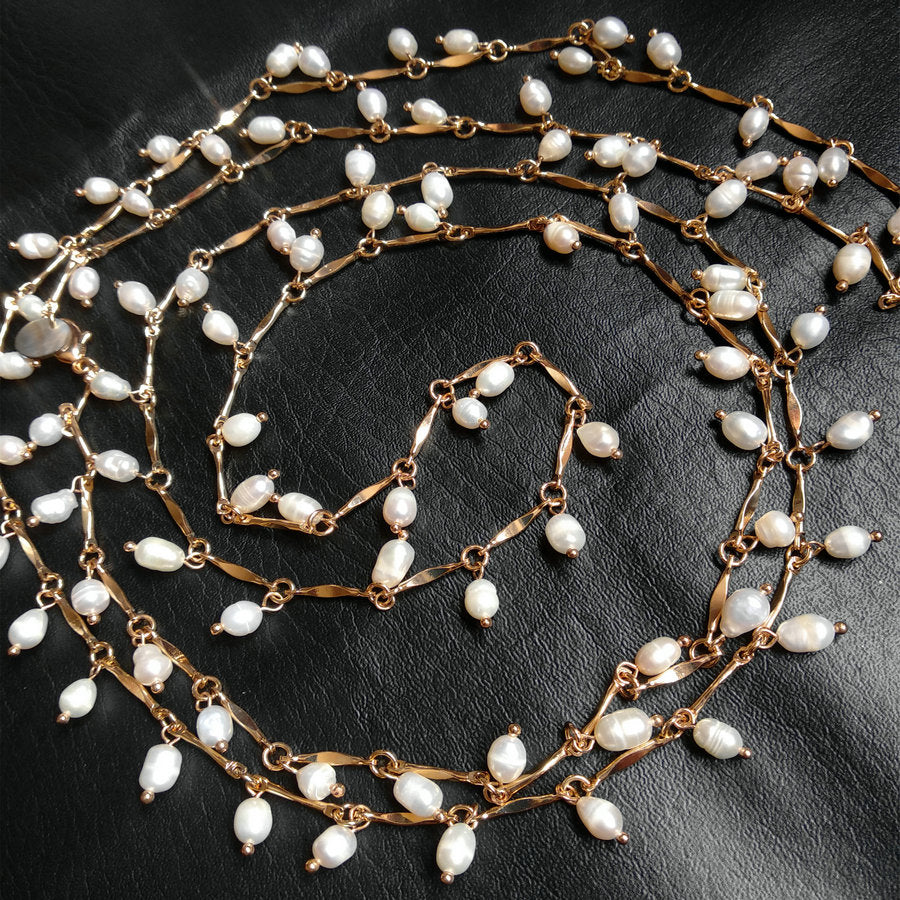 jewelry accessory gold color copper alloy rice shape pearl 142cm long necklaces elegant lady party costume jewelry