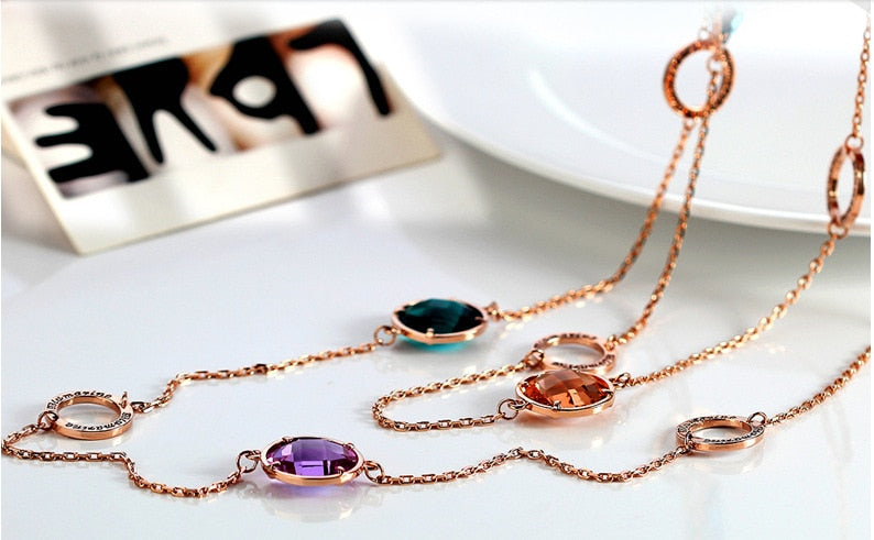 SINZRY  Jewellery Rose gold color Austria crystal long sweater necklaces multicolor crystal jewelry