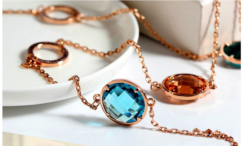 SINZRY  Jewellery Rose gold color Austria crystal long sweater necklaces multicolor crystal jewelry