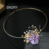 SINZRY handmade natural crystal stone pearl flower necklace band creative summer jewelry