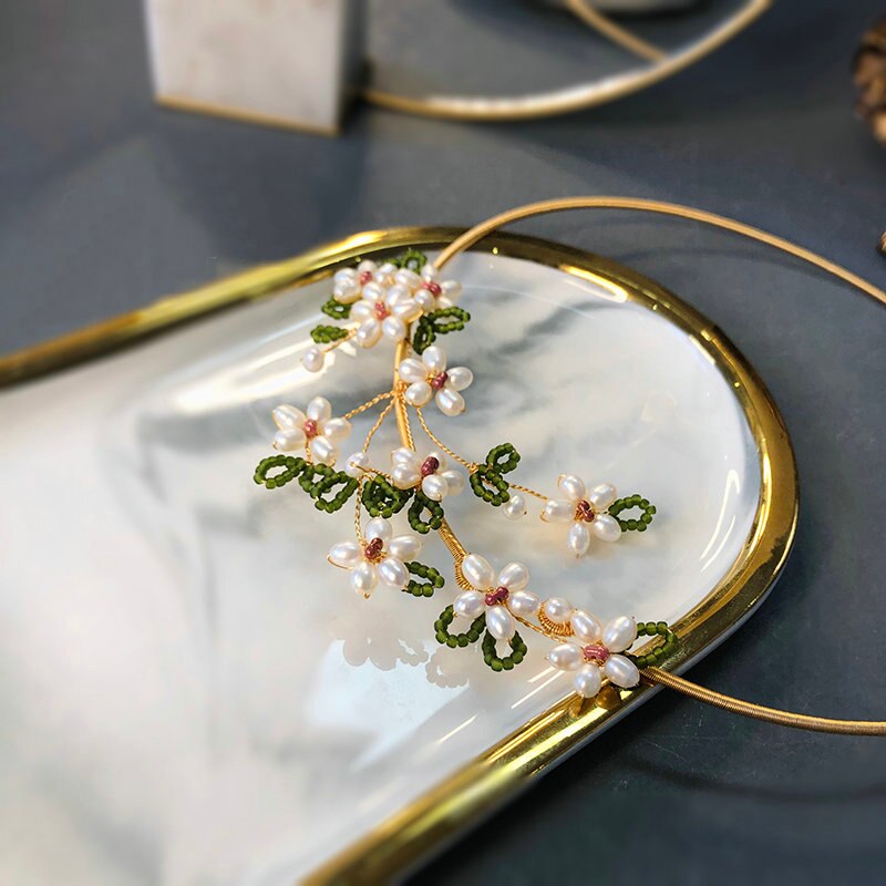 SINZRY personality design handmade real natural pearl flower vintage necklace band original jewelry