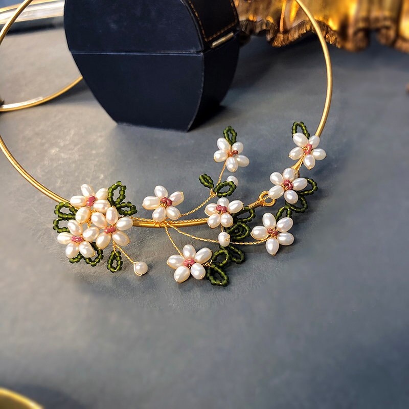 SINZRY personality design handmade real natural pearl flower vintage necklace band original jewelry