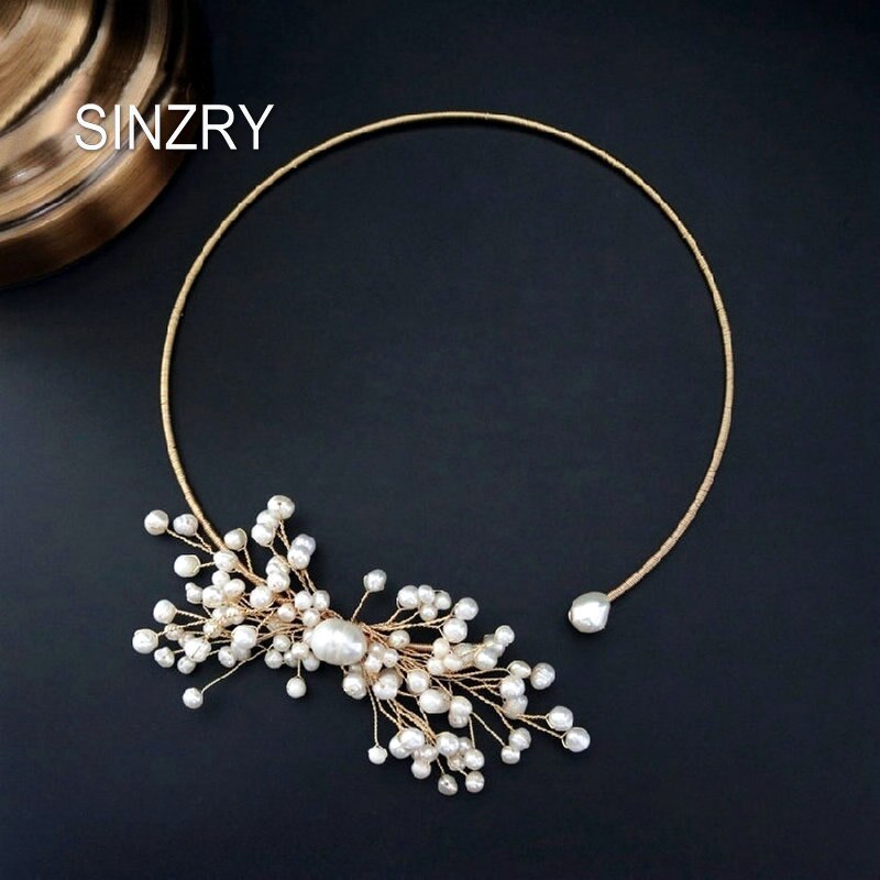 SINZRY original design handmade natural freshwater pearl snowflake chokers necklace band for Women dress bridal jewelry Gift
