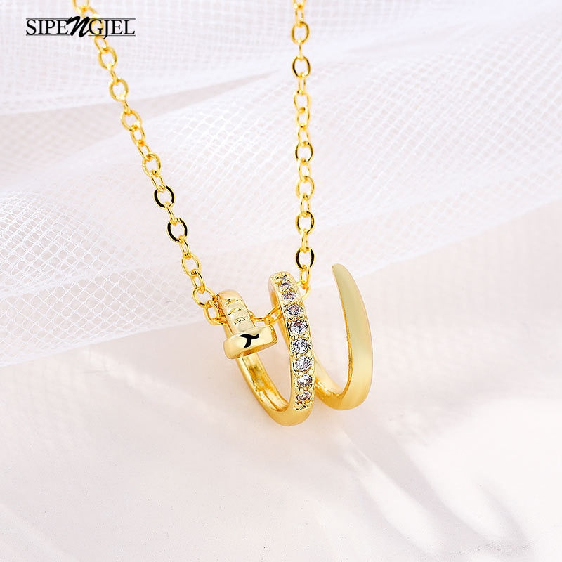 SIPENGJEL Geometric Round Pendant Necklace Gold And Rose Gold Color  Chain Necklace For Women Jewelry